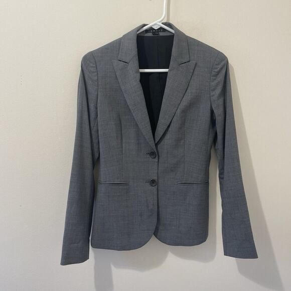 Theory Womens Nichelle Broadway Grey Wool Blend Two Button Closure Blazer Size 2 - Picture 1 of 8